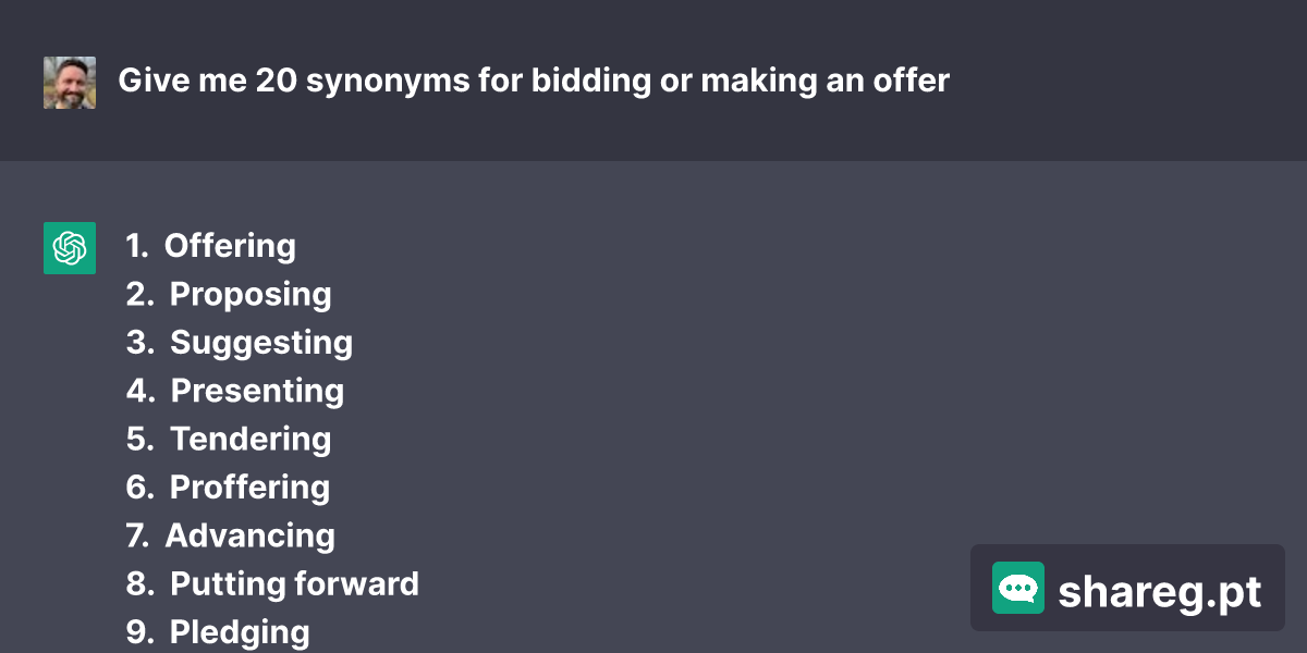 Synonyms for Offering. - A ShareGPT conversation